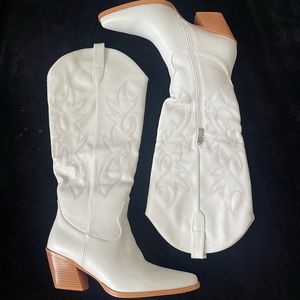 Brand New White Knee High Cowgirl Boots